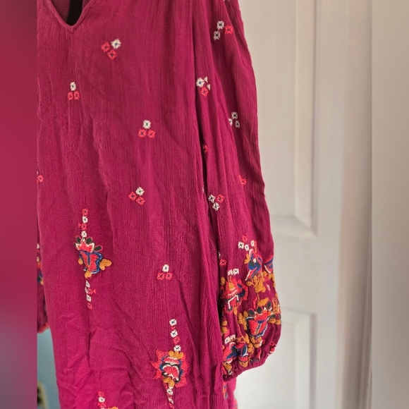 Free People Magenta Embroidered Long Sleeve Mini Semi Backless Dress - Picture 2 of 11